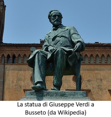 La statua di Giuseppe Verdi a Busseto (da Wikipedia) (clicca per l'immagine)